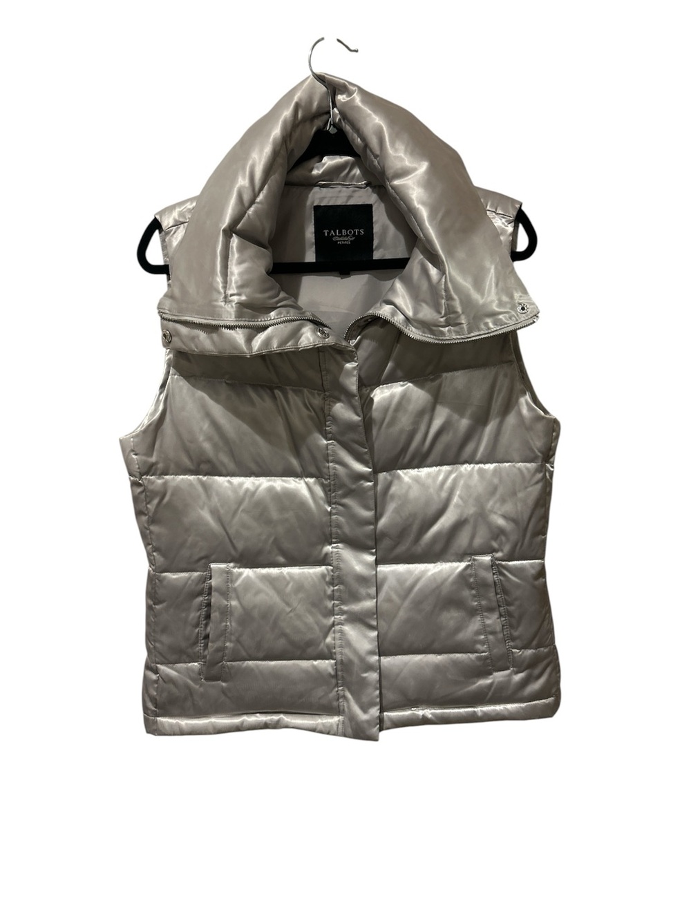 Talbots Metallic Silver Quilted Puffer Vest Duck Down with Feathers